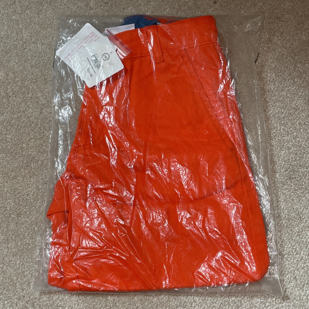 NWT $34 Hanna Andersson Boys 140 10 Orange Cotton Twill Shorts Adjustable Waist